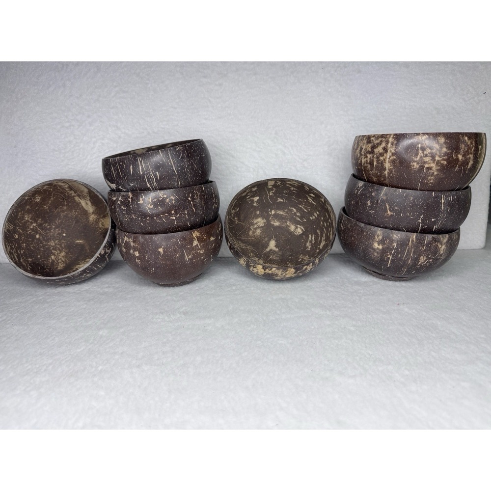 Set of 8 Handmade Coconut Shell Bowls Natural Tropical Serving Bowls Thailand